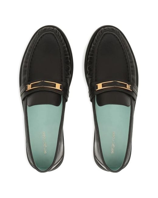 Sergio Rossi Black Bitt Logo-Plaque Ruched Loafers
