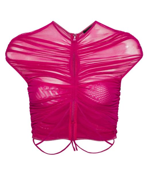 Mugler Pink Mesh Crop Top