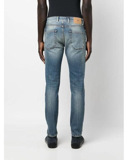 PT Torino Blue Logo-Patch Straight Leg Jeans for men