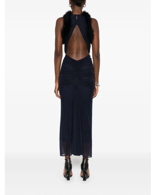 Mugler Blue Trimmed Ruched Dress