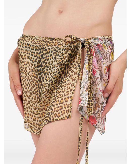 Roberto Cavalli Natural Leopard Floral Sarong