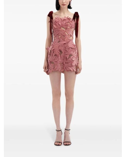 Oscar de la Renta Peony Velvet Guipure Cocktail Dress in Pink | Lyst