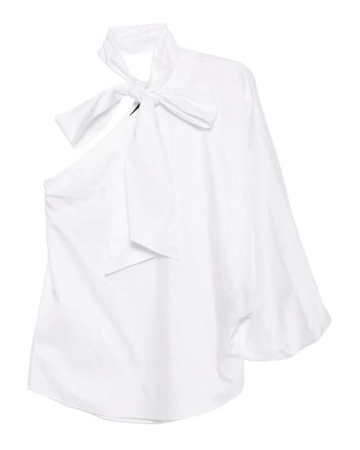Karl Lagerfeld White Asymmetrical Bow Detail Poplin Blouse