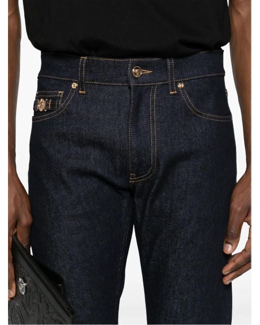 Versace Blue Mid-Rise Slim Cotton Jeans for men