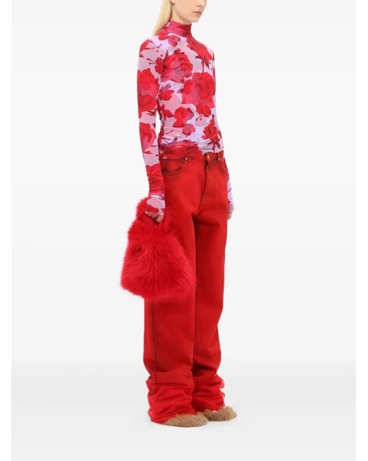 MSGM Red Floral-Print Top