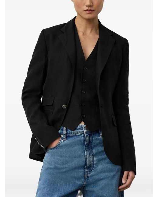 Ralph Lauren Black Single-Breasted Linen Jacket