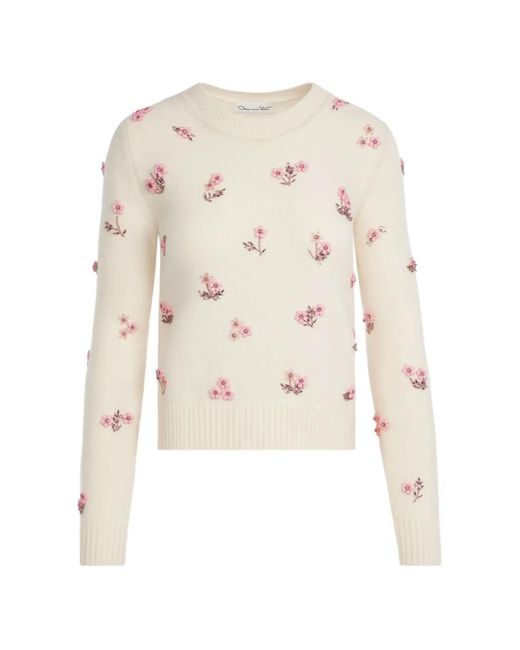 Oscar de la Renta White Flower-Detail Sweater