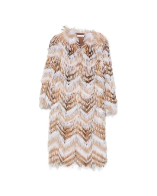 Liska White Chevron-Pattern Long-Sleeve Coat