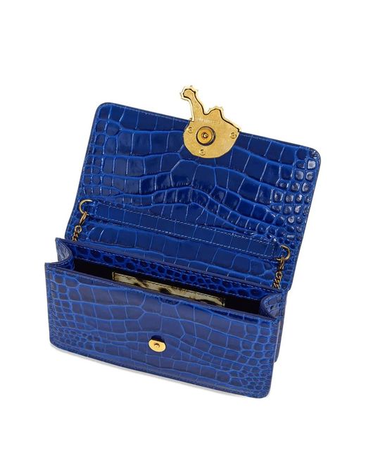 Roberto Cavalli Blue Crocodile-Effect Shoulder Bag