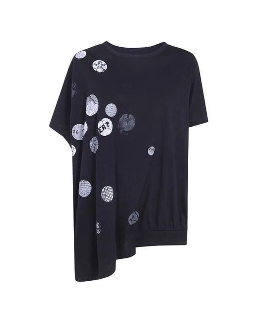Y's Yohji Yamamoto Blue Angel Graphic-Print Asymmetric T-Shirt