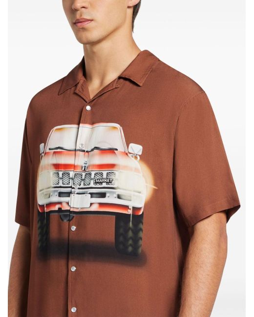 Market Brown Graphic-print Short-sleeve Shirt for men