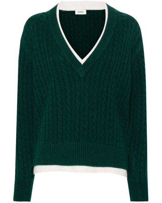 Sandro Green Albus Cable-Knit Jumper