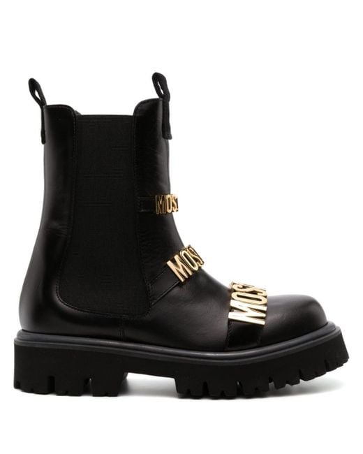 Moschino Black Logo-lettering Beatle Ankle Boots