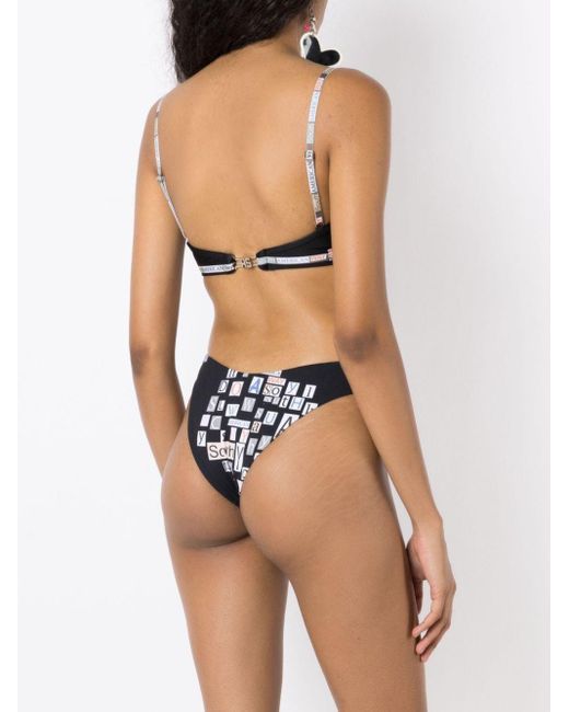 Amir Slama Black Text-print Cut-out Bikini