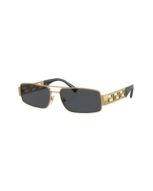 Versace Brown Greca-Detail Rectangle-Frame Sunglasses