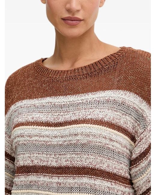 Benetton Brown Striped-Pattern Knit-Construction Sweater