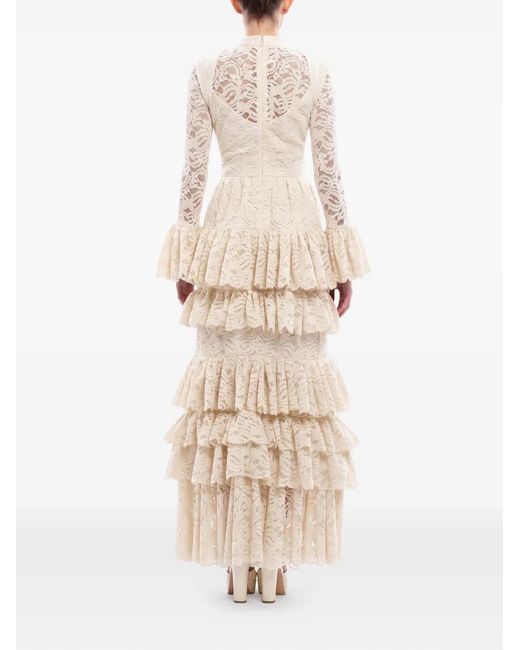 Saiid Kobeisy White Ruffled Lace Maxi Dress