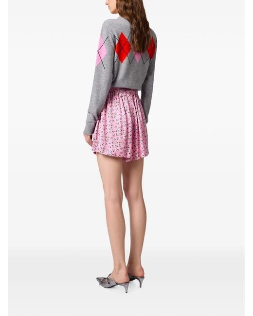 MSGM Pink Floral-Print Mini Shorts