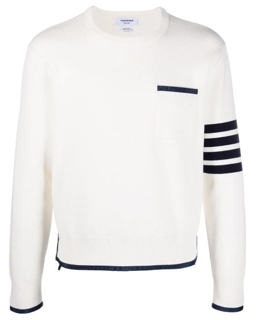 Thom Browne White Crew Neck Sweater With Logo for men