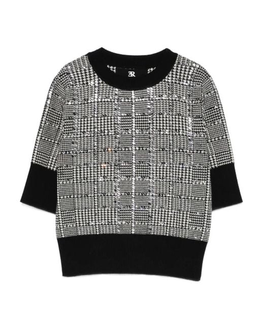 Ermanno Scervino Gray Stone-Embellished Houndstooth T-Shirt