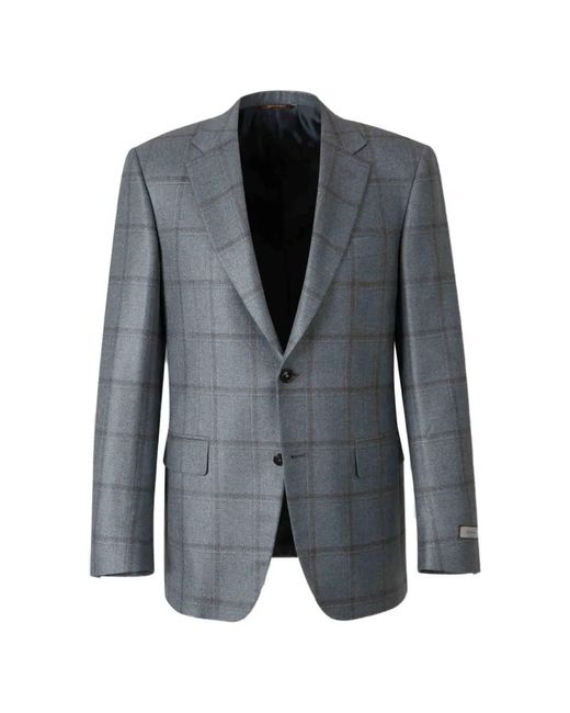 Canali Gray Check-Pattern Single-Breasted Blazer for men