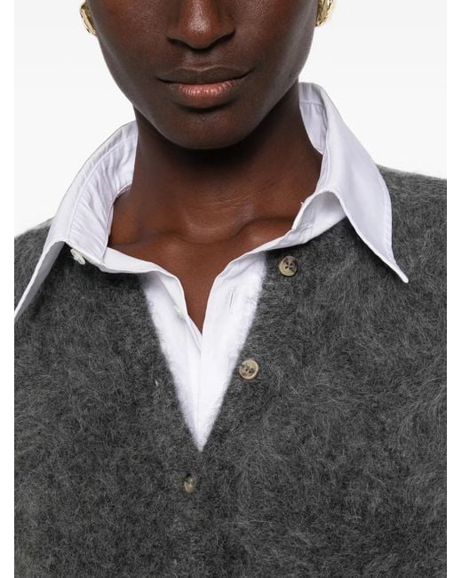 Soft Goat Black Brushed-Knit Alpaca Cardigan
