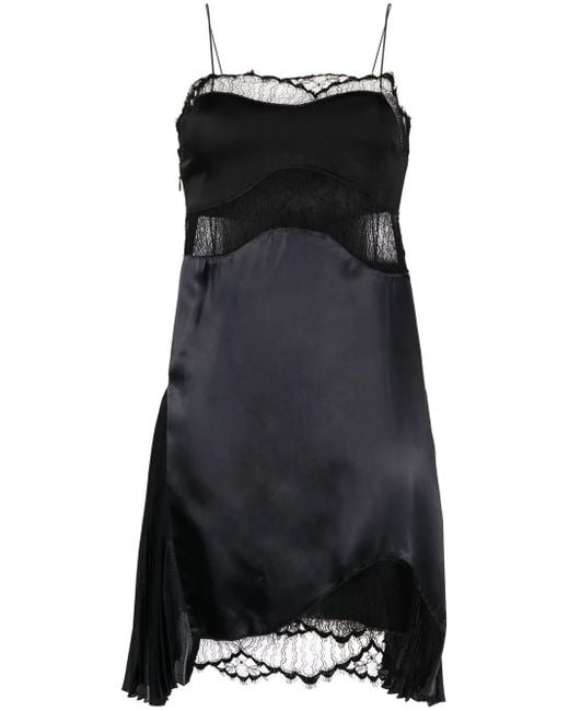 Victoria Beckham Black Lace-Detail Satin Slip Dress