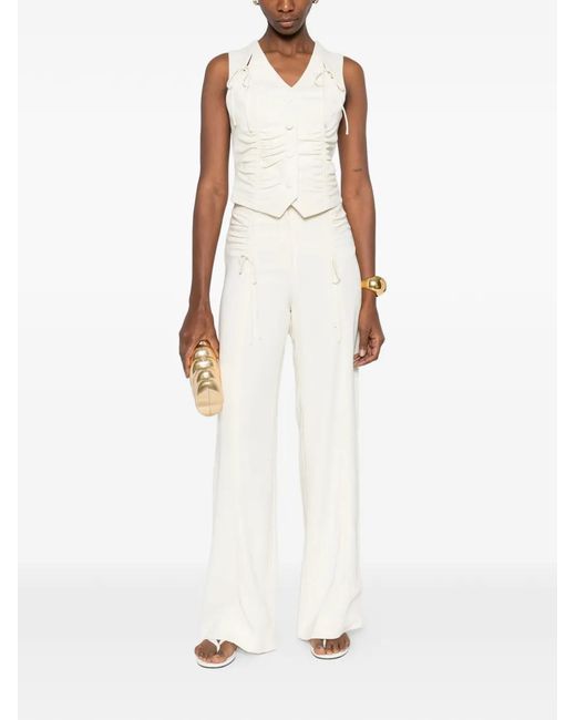 Botsi White Tie-Detail Ruched-Design Waistcoat