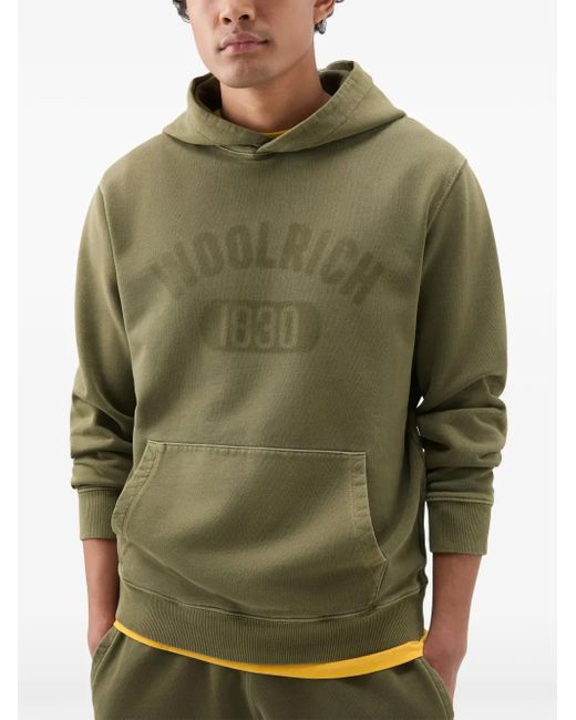 Woolrich Green Logo-Print Cotton Hoodie for men