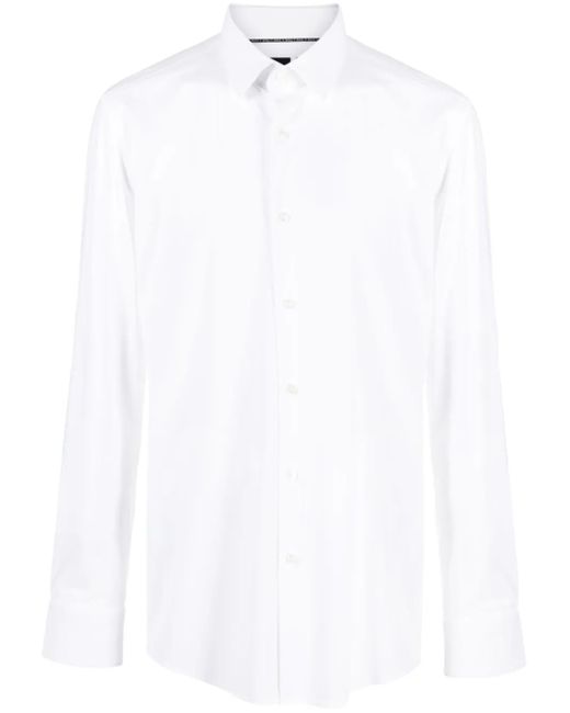 Boss White Pointed-Collar Long-Sleeve Shirt for men