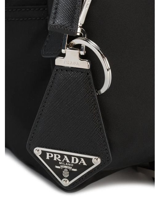 Prada White Triangle-Logo Leather Keychain for men