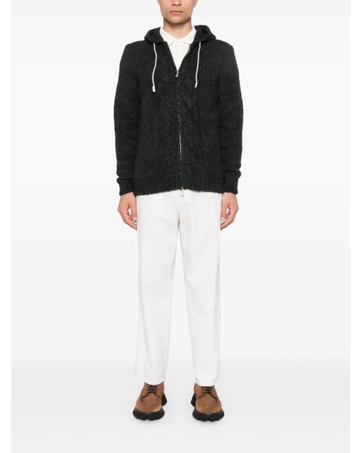 Eleventy Black Cable-Knit Hoodie for men