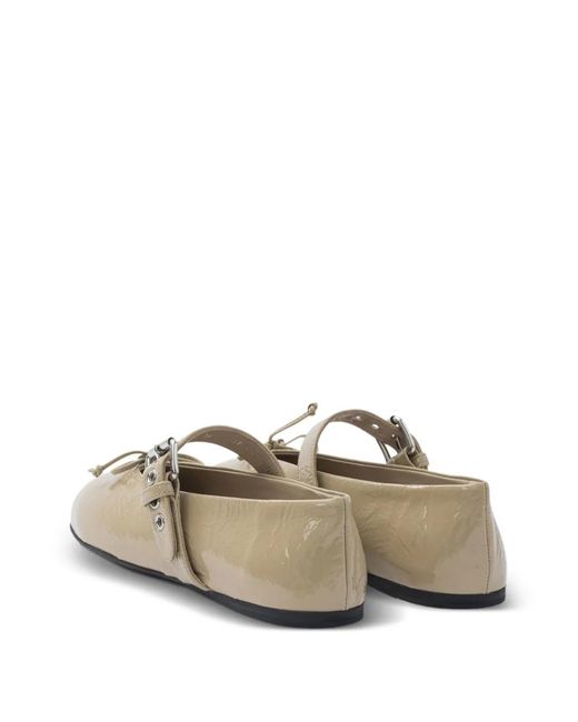 Miu Miu Natural Buckle Bow Ballet Flats