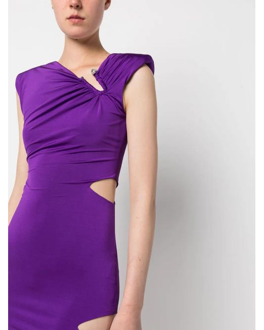 Philipp Plein Purple Gathered-Detail Cut-Out Dress