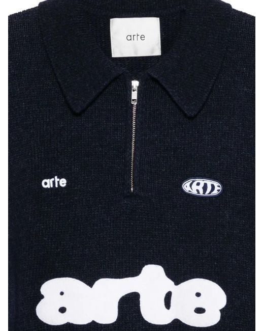 Arte' Black Logo-Patch Polo Shirt for men