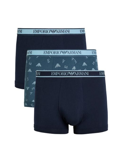 Emporio Armani Blue Logo-Waistband Boxers (Pack Of Three) for men