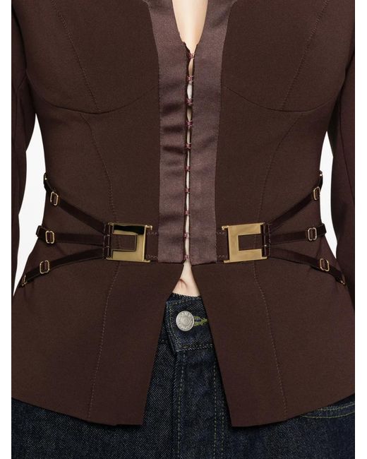 Elisabetta Franchi Brown Buckle-Detail Fitted Jacket