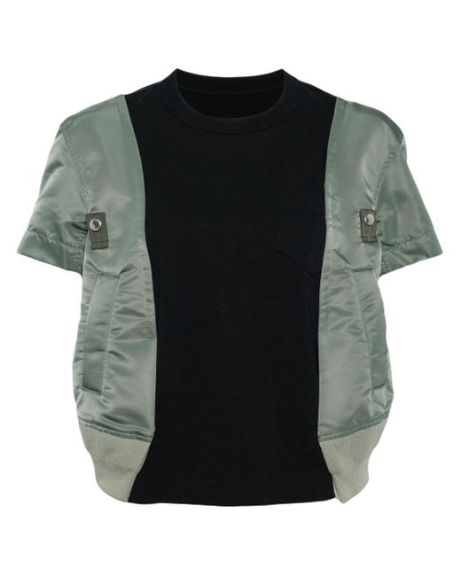 Sacai Black Nylon Twill X Cotton Jersey T-shirt