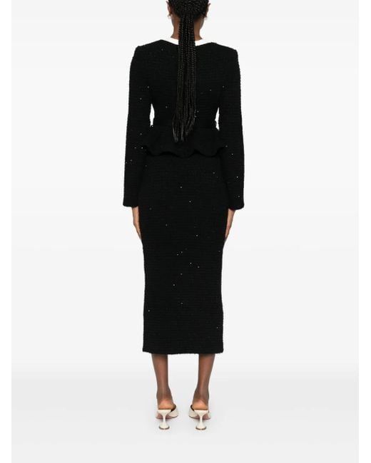 Self-Portrait Gebreide Midi-Jurk Met Bloemenprint in het Black