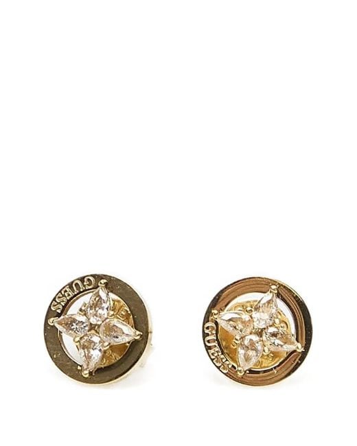 Guess Metallic Crystal-Embellished Floral Earrings