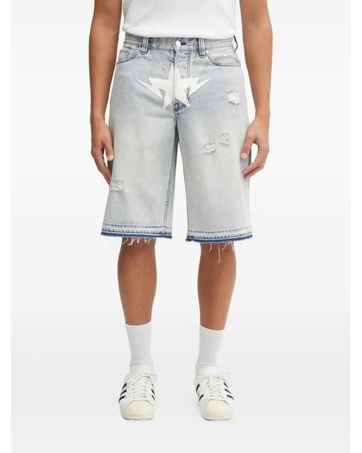 A Bathing Ape Blue Destroyed Sta Shorts for men