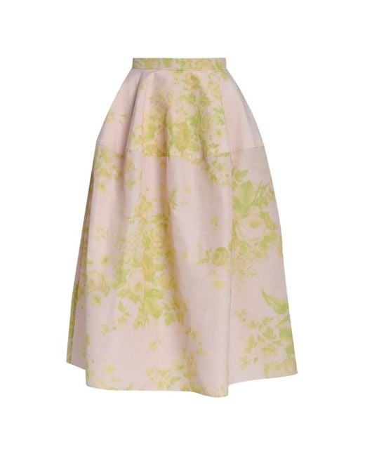 Erdem Yellow Floral-Pattern Midi Skirt