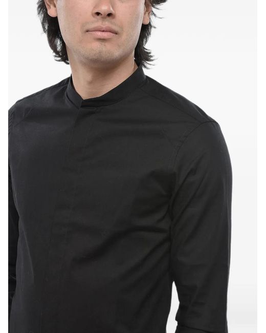 Paolo Pecora Black Mandarin-Collar Hidden-Fastening Shirt for men