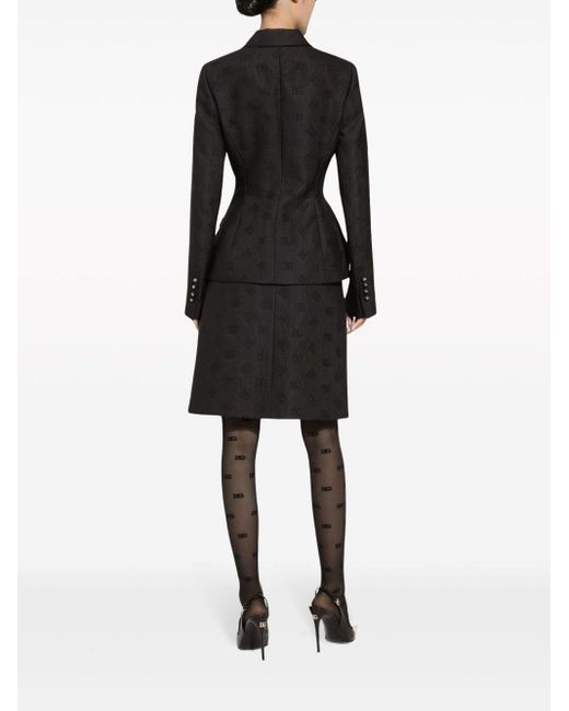 Falda midi de jacquard acolchado logotipo DG Dolce & Gabbana de color Black