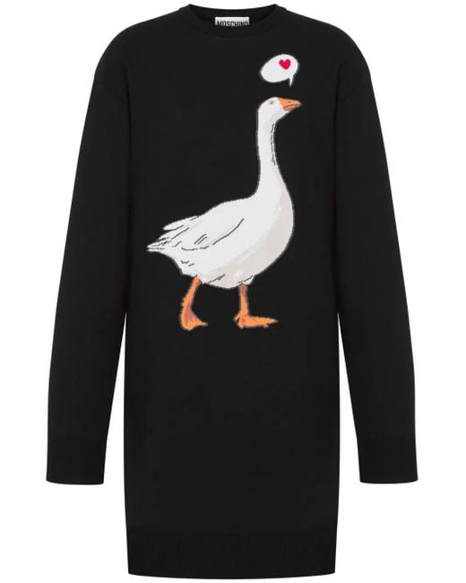 Moschino Black Goose-Motif Mini Dress