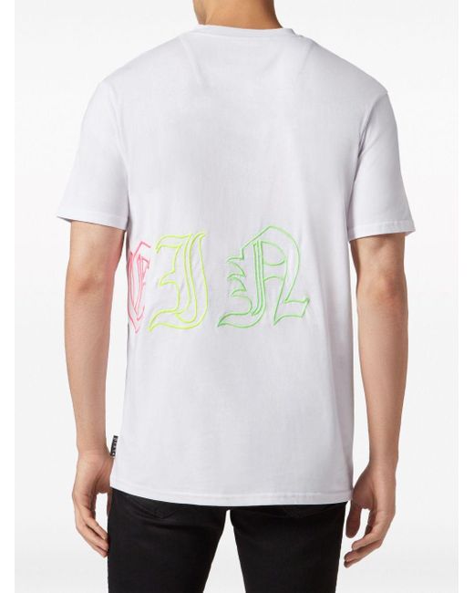 T-shirt en coton à logo brodé Philipp Plein pour homme en coloris White