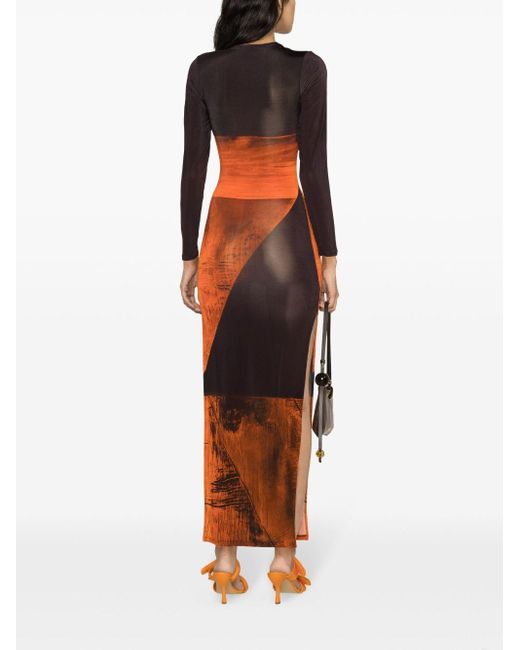 Louisa Ballou Orange High Tide Abstract-print Maxi Dress