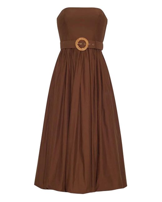 Cara Cara Brown Belted Strapless Midi Day Dress