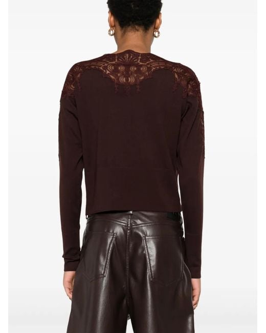 Ermanno Scervino Brown Lace-Embellished Sweater