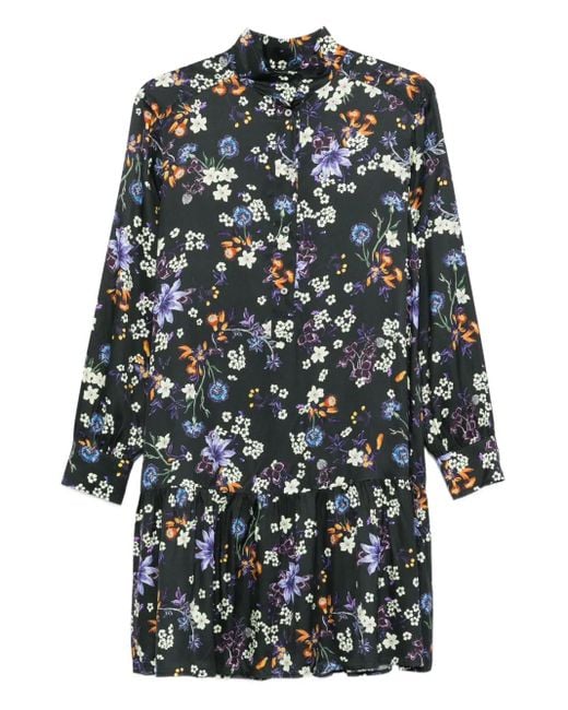 Marc O' Polo Black Floral-Pattern Ruffled-Hem Mini Dress